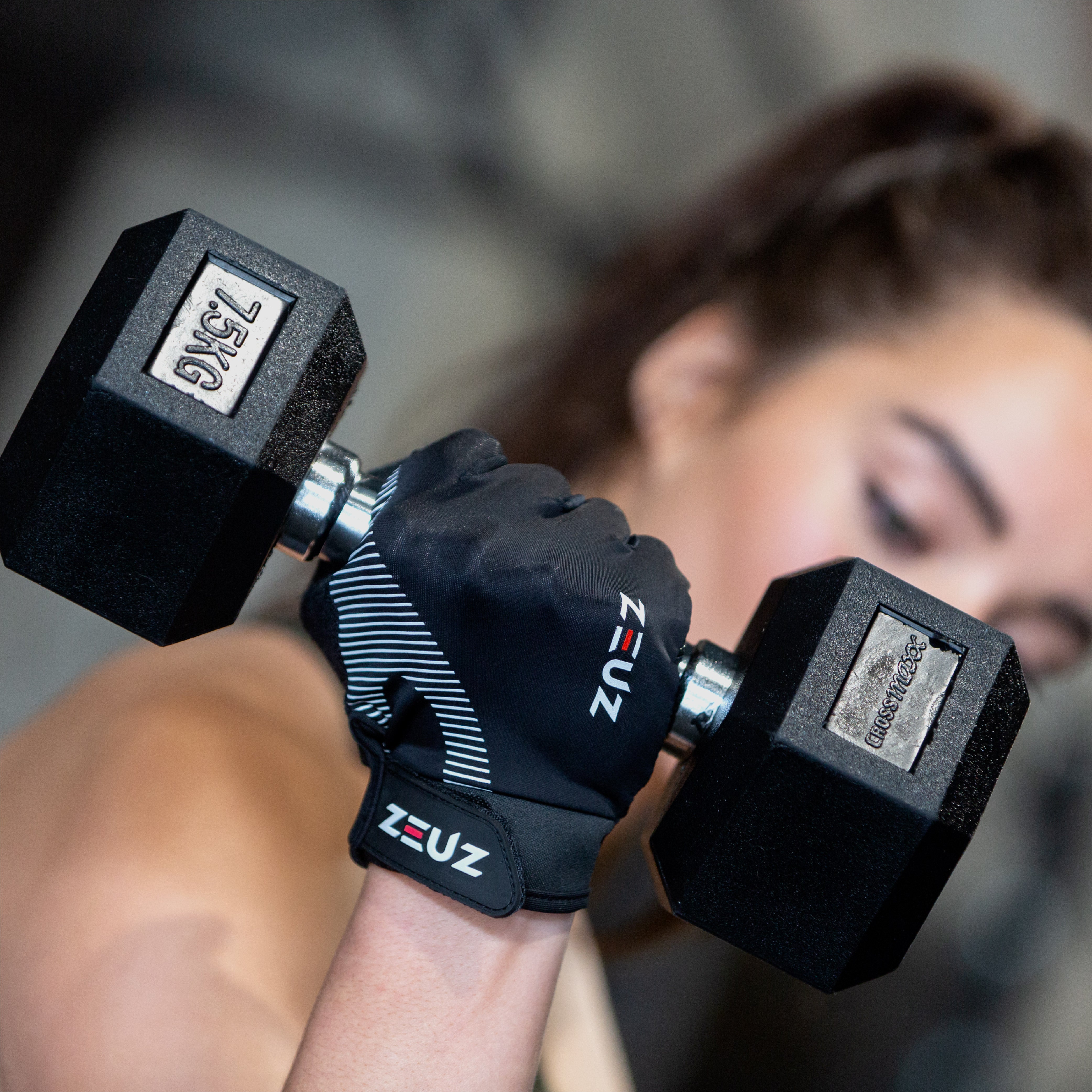Guantes de fitness ZEUZ de mano completa, grises y negros