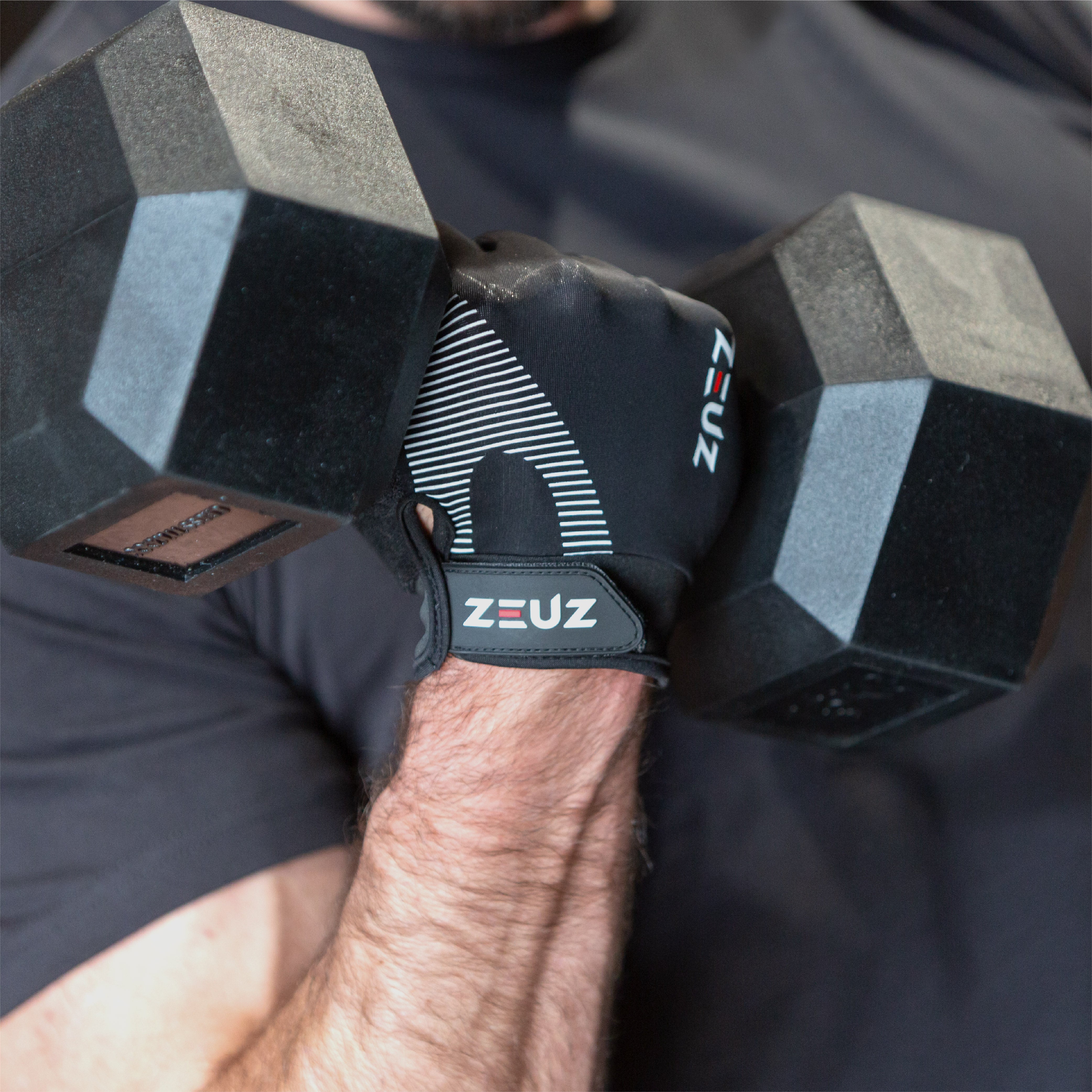 Guantes de fitness ZEUZ de mano completa, grises y negros