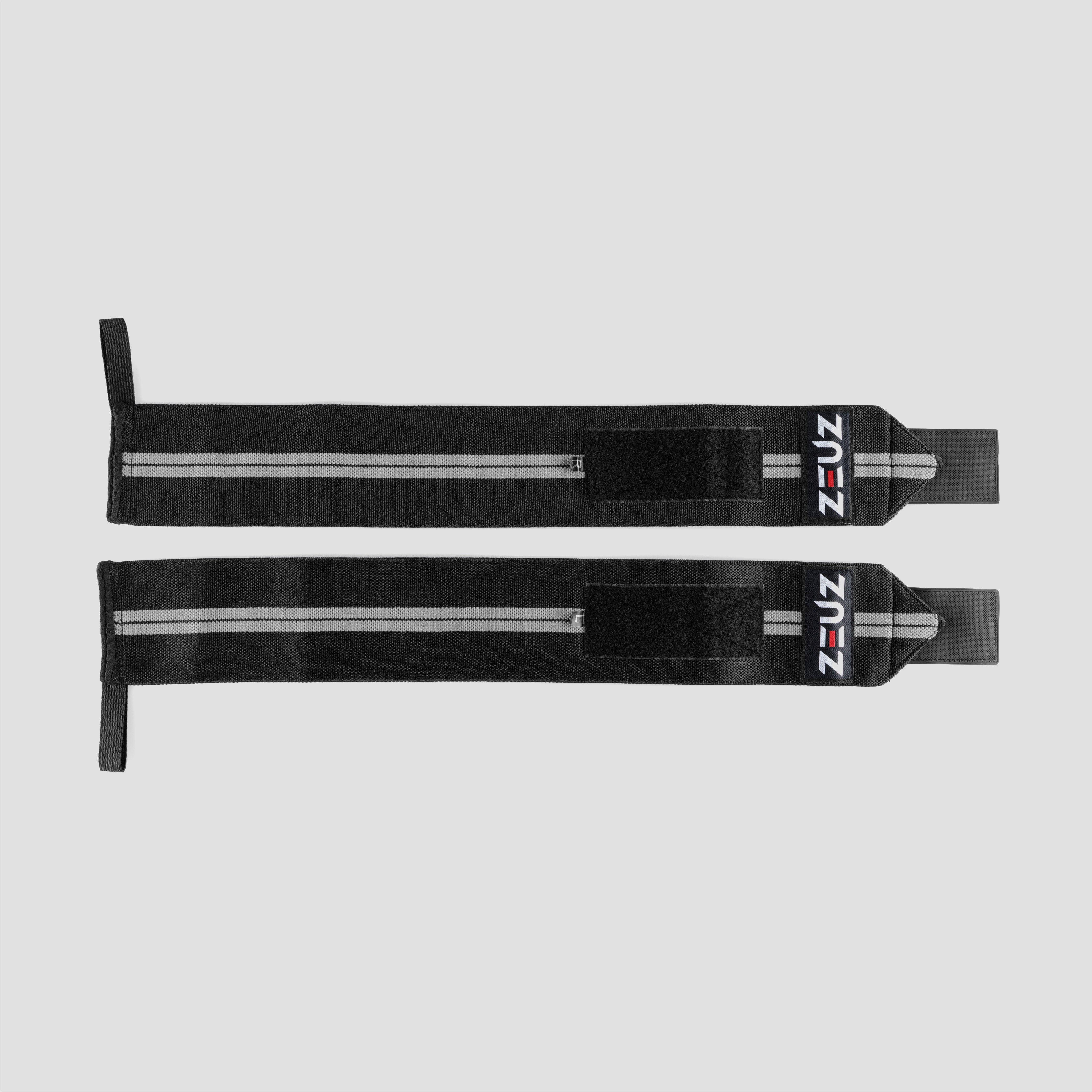 ZEUZ Fitness Polsbanden zwart met grijze strepen – stevige polsondersteuning met duimlus