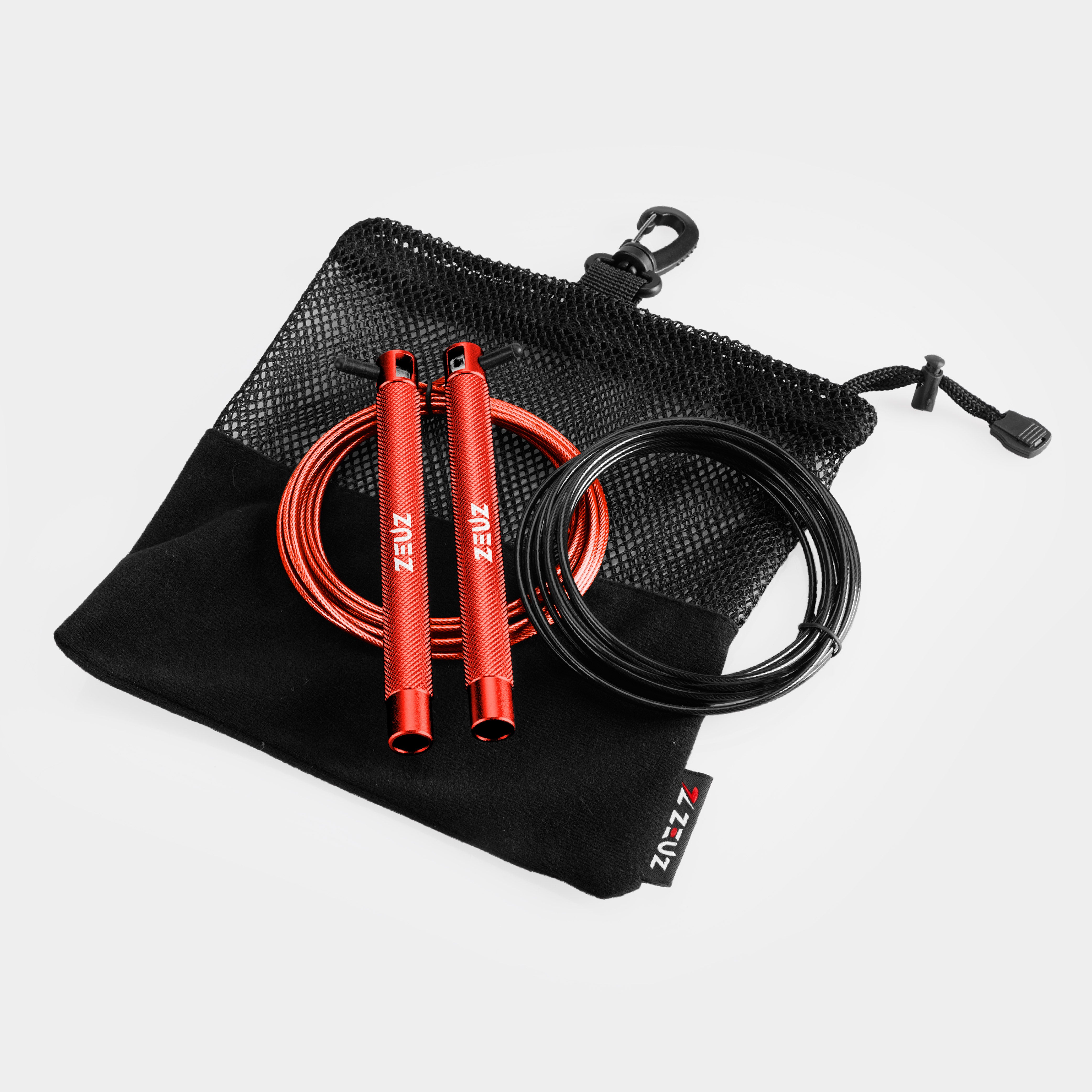 ZEUZ Springtouw Set rood – met extra kabel en opbergzakje voor training on-the-go