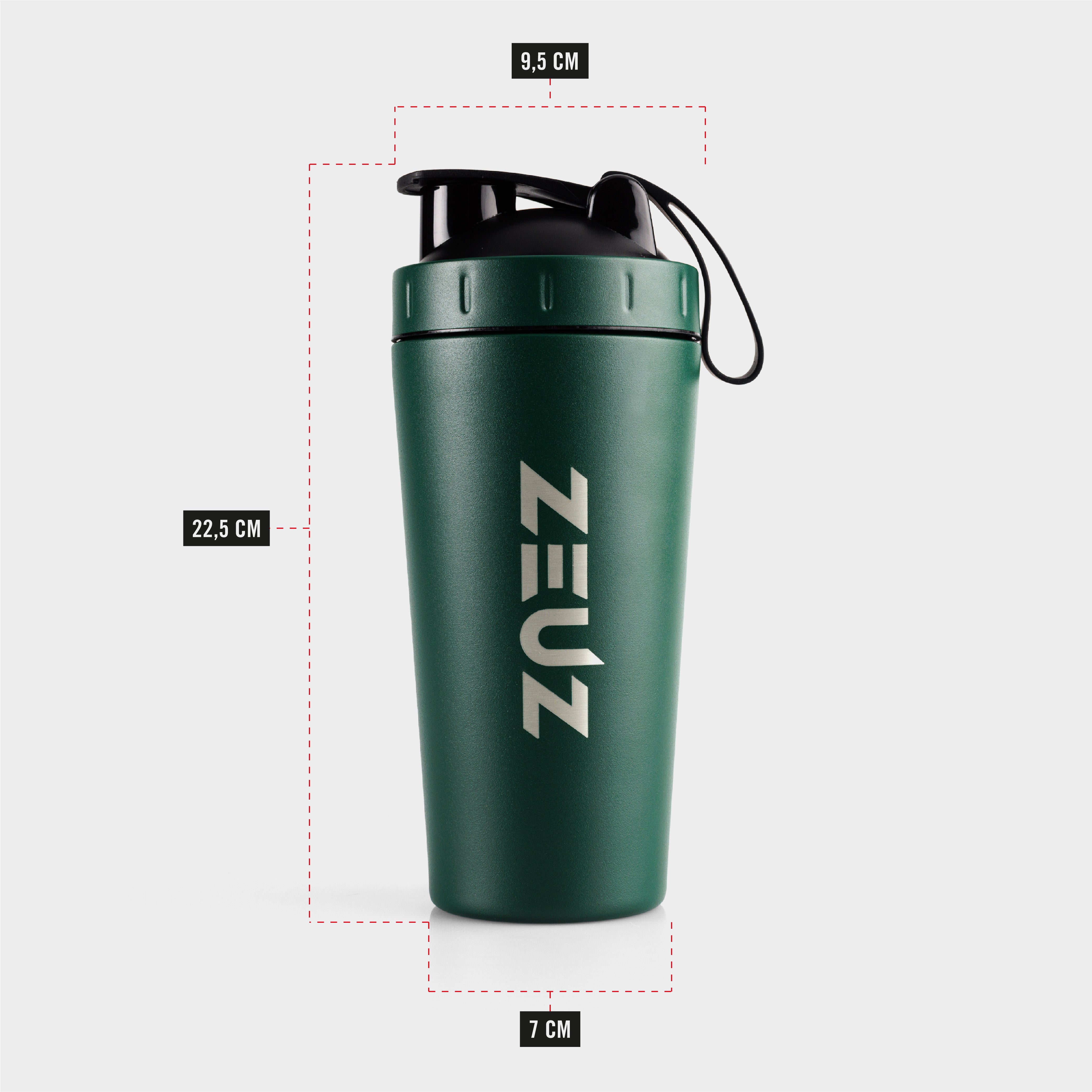 Afmetingen van de ZEUZ RVS Shakebeker Groen – compact en lekvrij ontwerp voor dagelijks gebruik