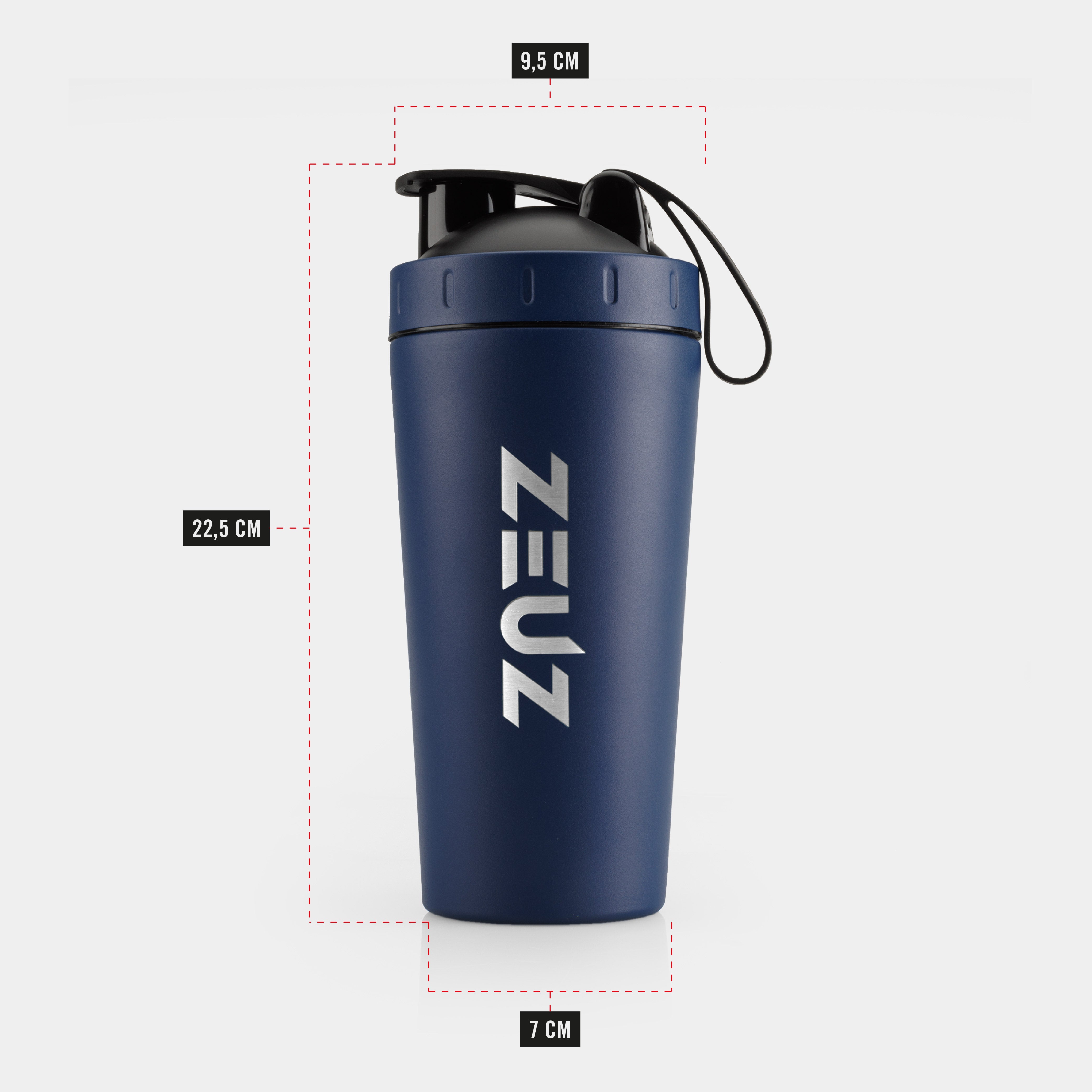 Afmetingen van de ZEUZ RVS Shakebeker Marineblauw – compact en lekvrij ontwerp voor dagelijks gebruik