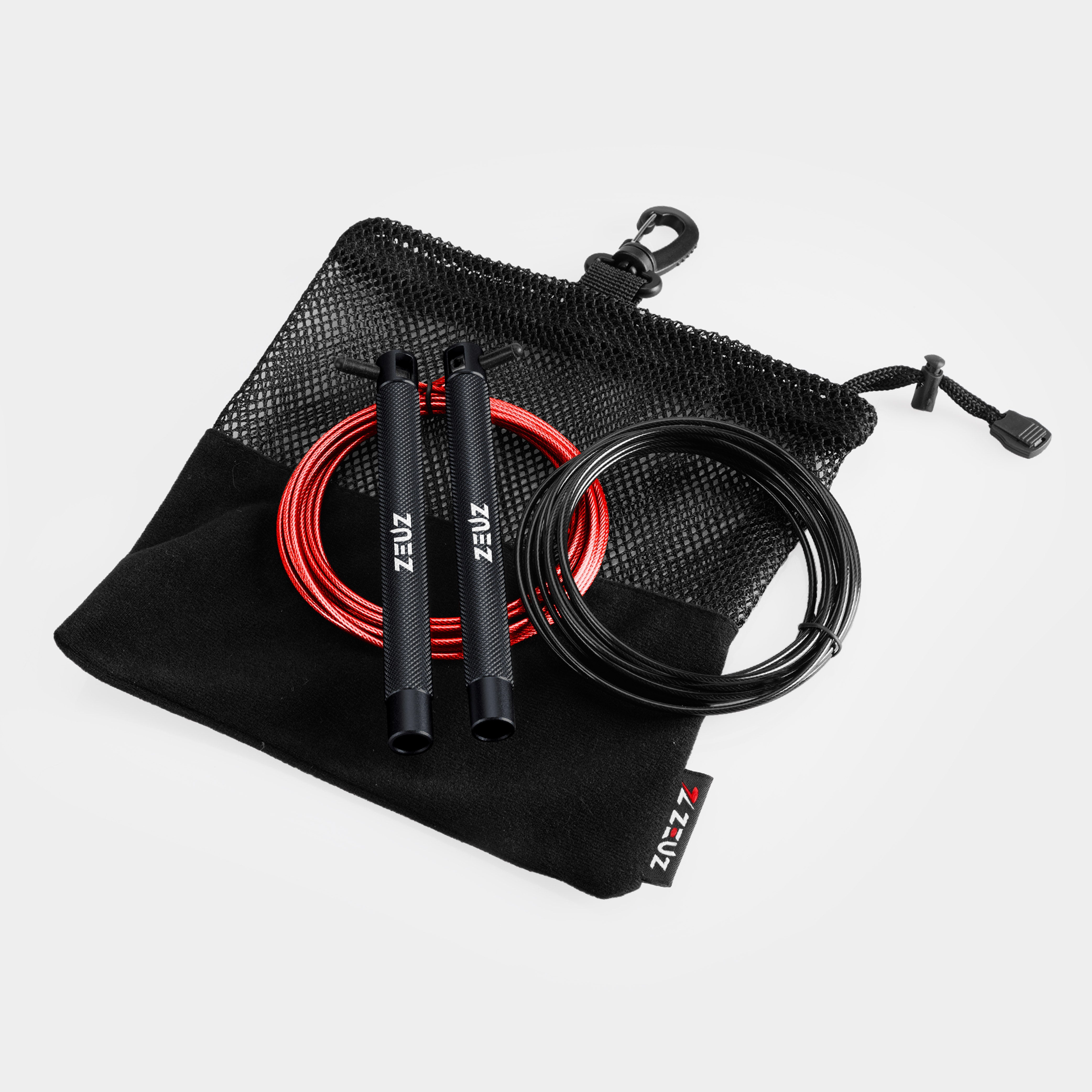 ZEUZ Springtouw Set zwart – met extra kabel en opbergzakje voor training on-the-go