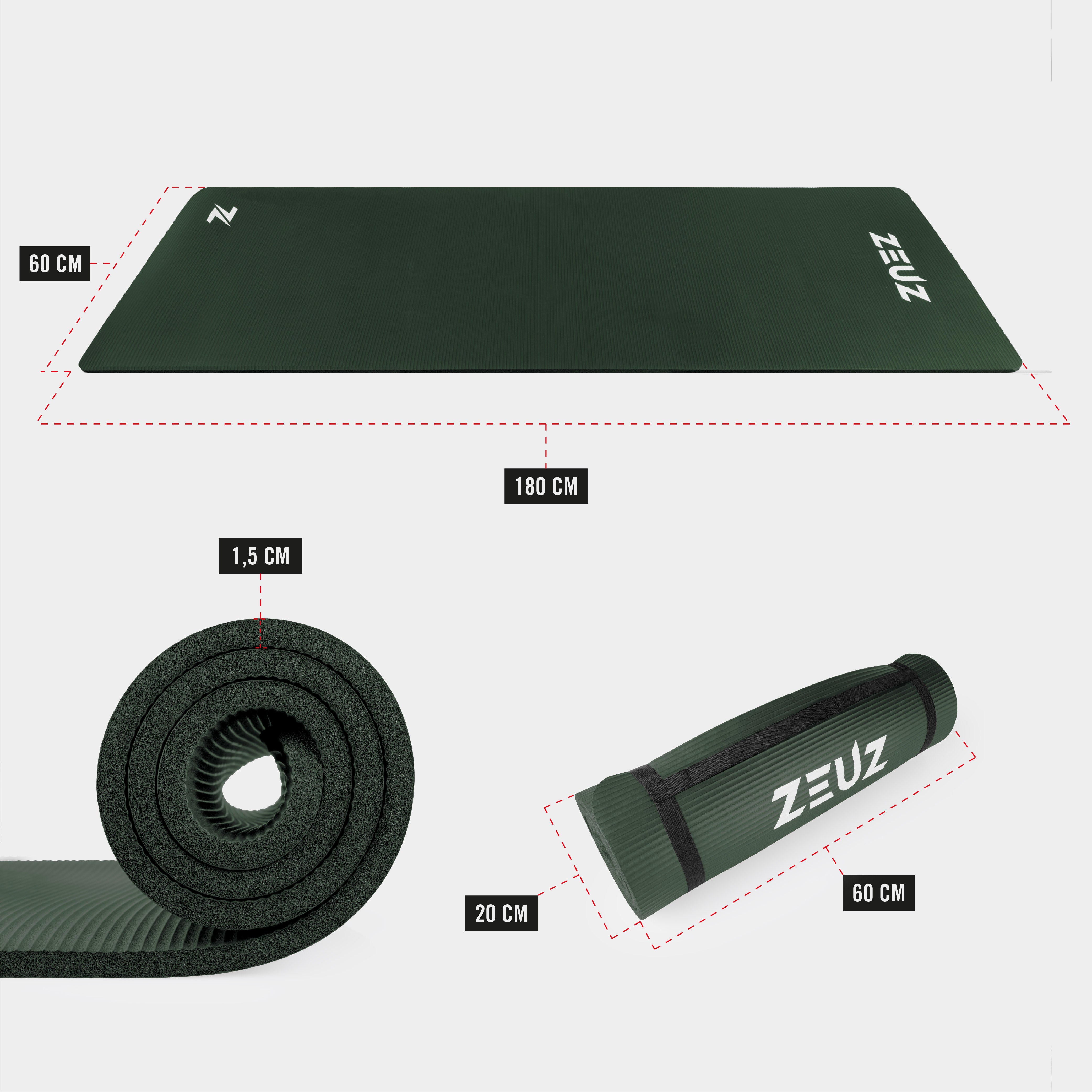 ZEUZ Yoga, Fitness, Sport Mat 180 x 60 x 1,5 CM - Incl. Draagtas