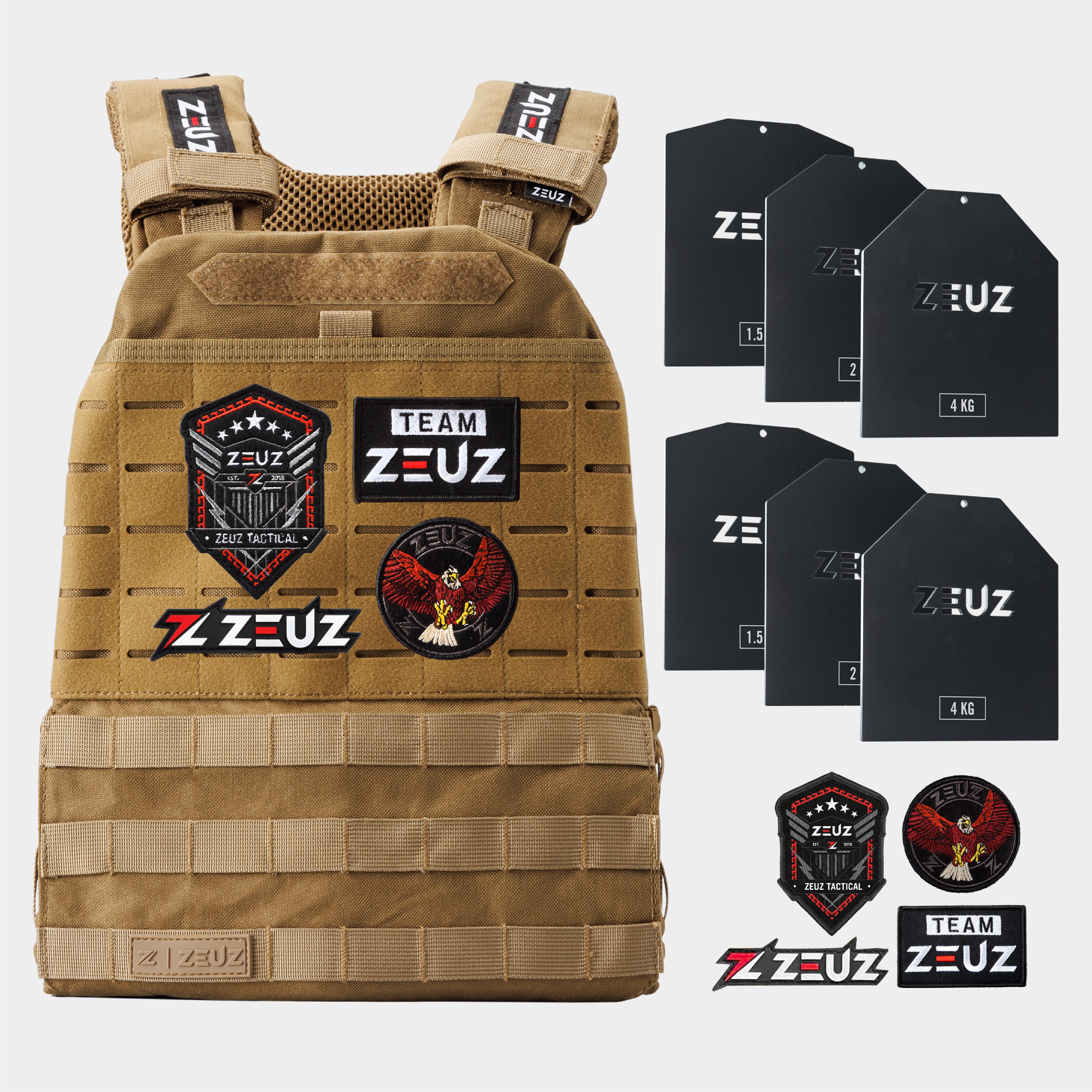 ZEUZ Gewichtsvest Beige – complete set met vest, gewichtsplaten en patches – 16,5 kg totaalgewicht