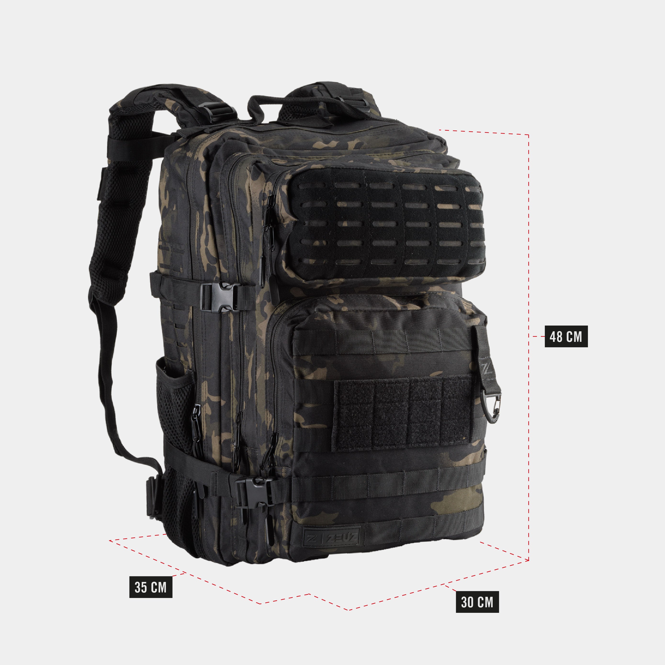 Afmetingen van de ZEUZ Tactical Rugzak camouflage – compact en functioneel ontwerp