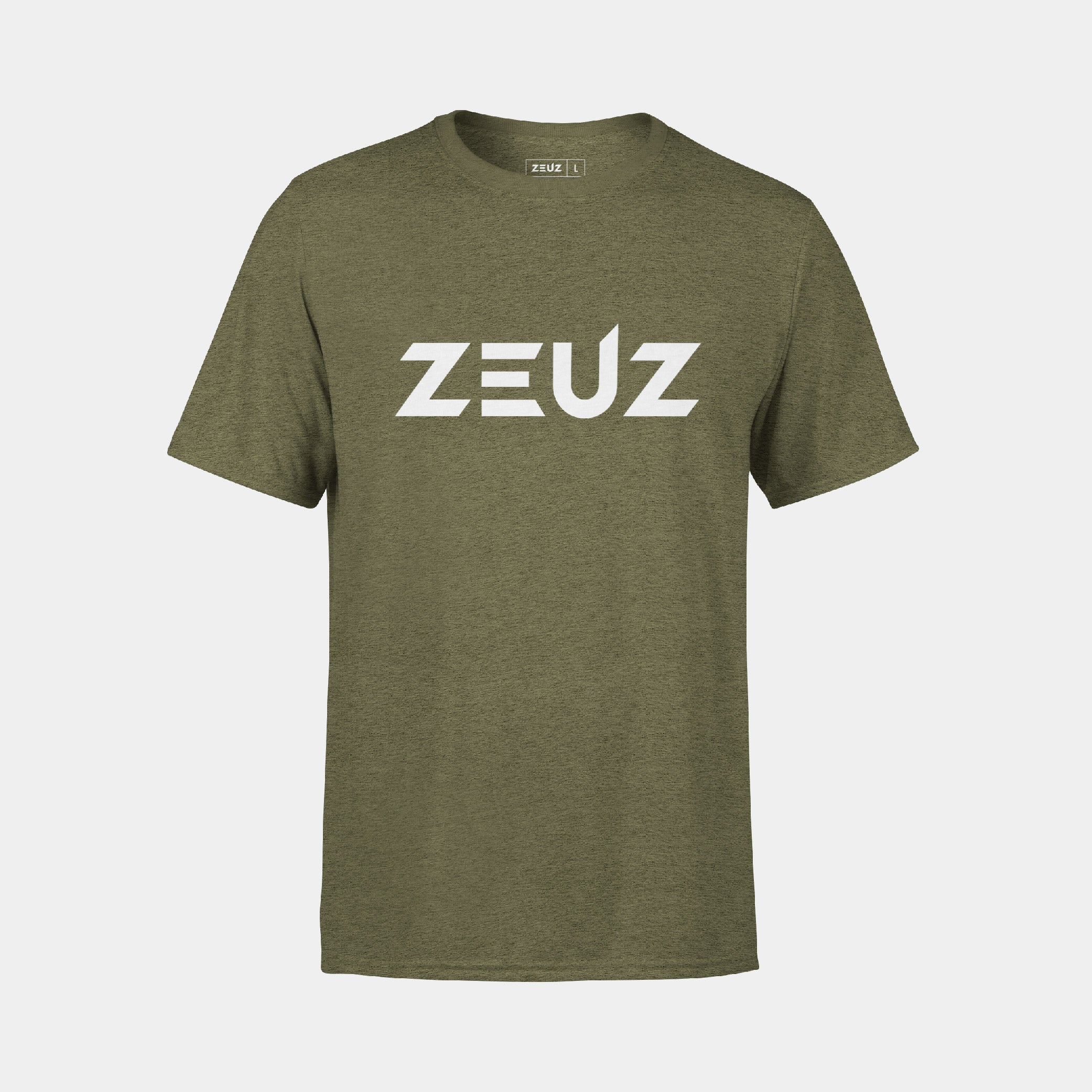 ZEUZ Basic T-shirt legergroen met wit logo – voorkant