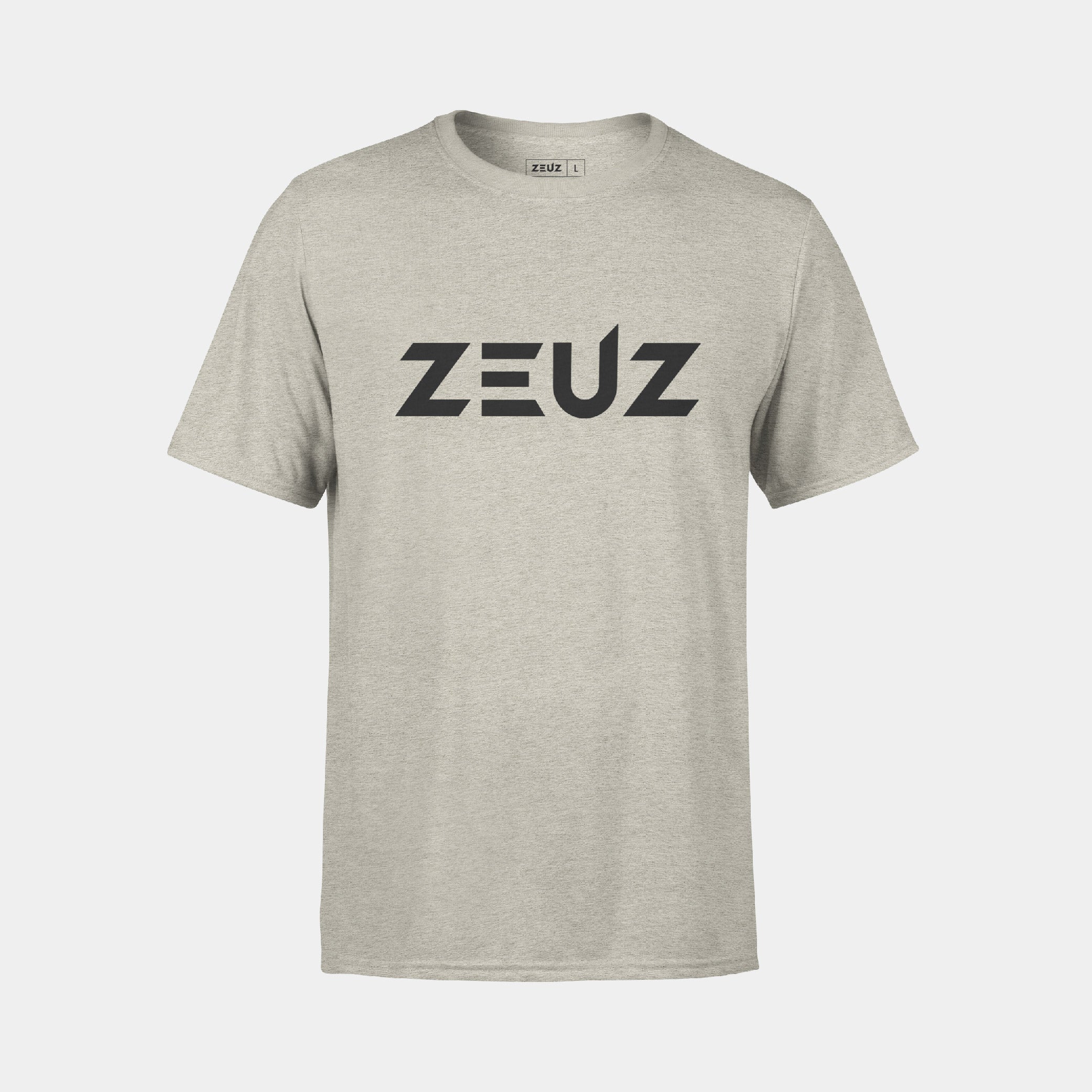 ZEUZ Basic T-shirt beige met zwart logo – voorkant