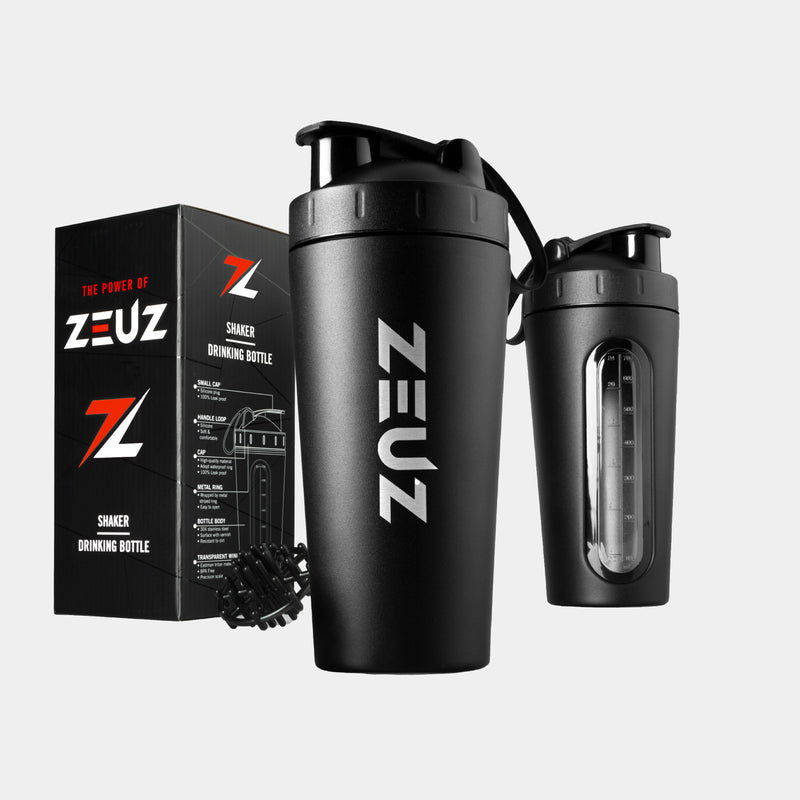 ZEUZ Premium RVS Shakebeker Zwart – duurzame metalen eiwitshaker met deksel