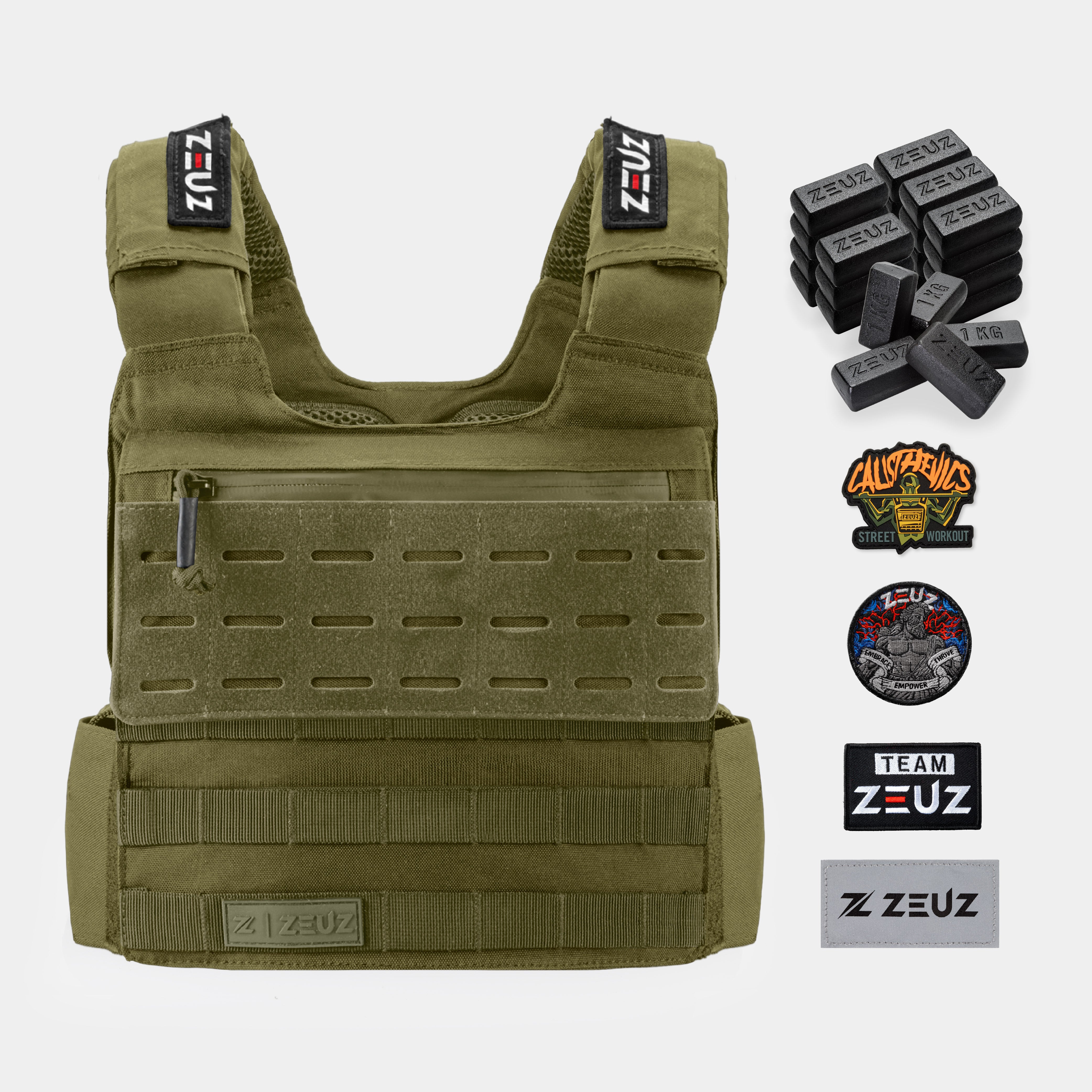 ZEUZ Army green Calisthenics Weight Vest 25,5 KG