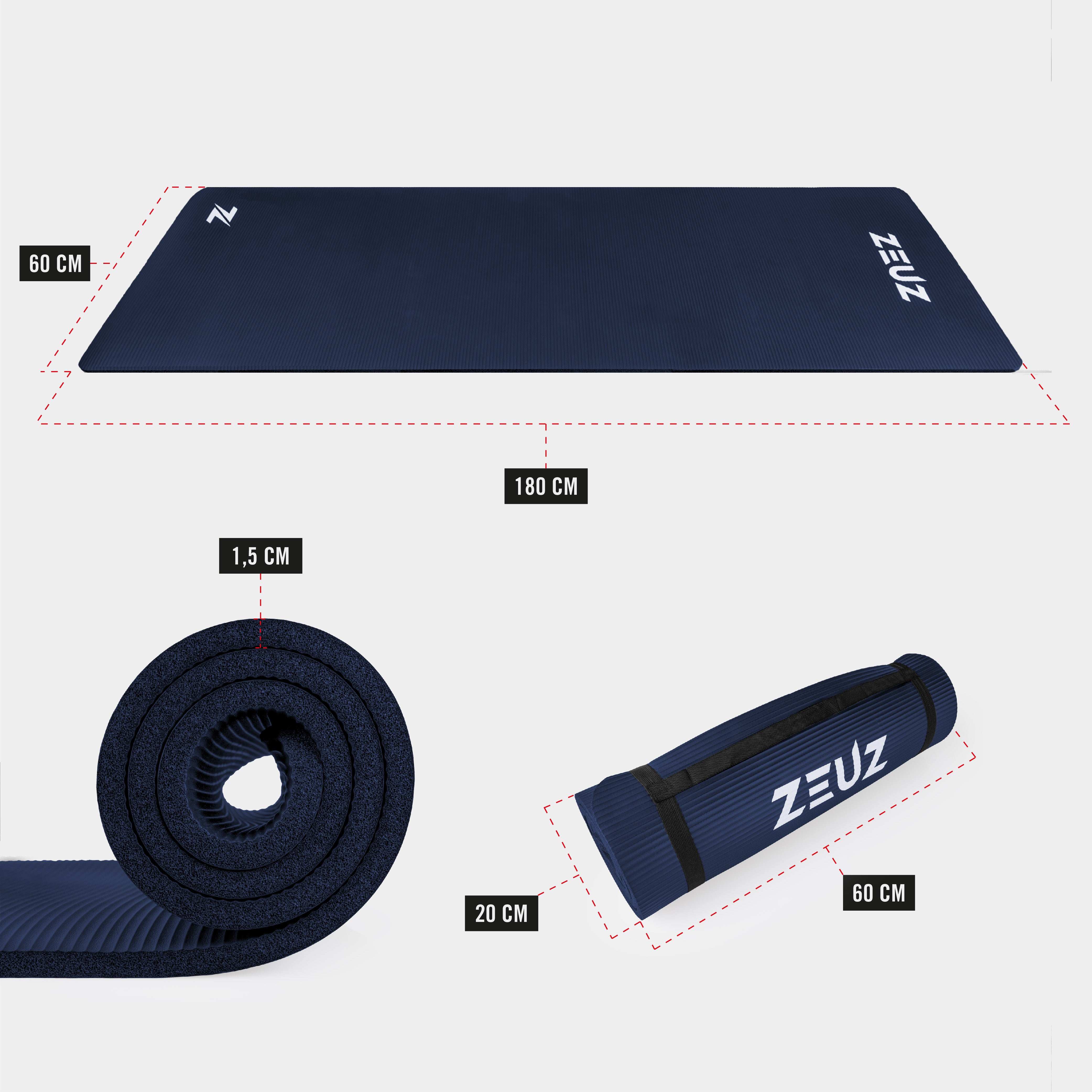ZEUZ Yoga, Fitness, Sport Mat 180 x 60 x 1,5 CM - Incl. Draagtas