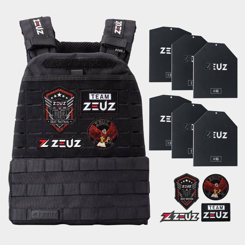 ZEUZ Gewichtsvest Zwart – complete set met vest, gewichtsplaten en patches – 16,5 kg totaalgewicht