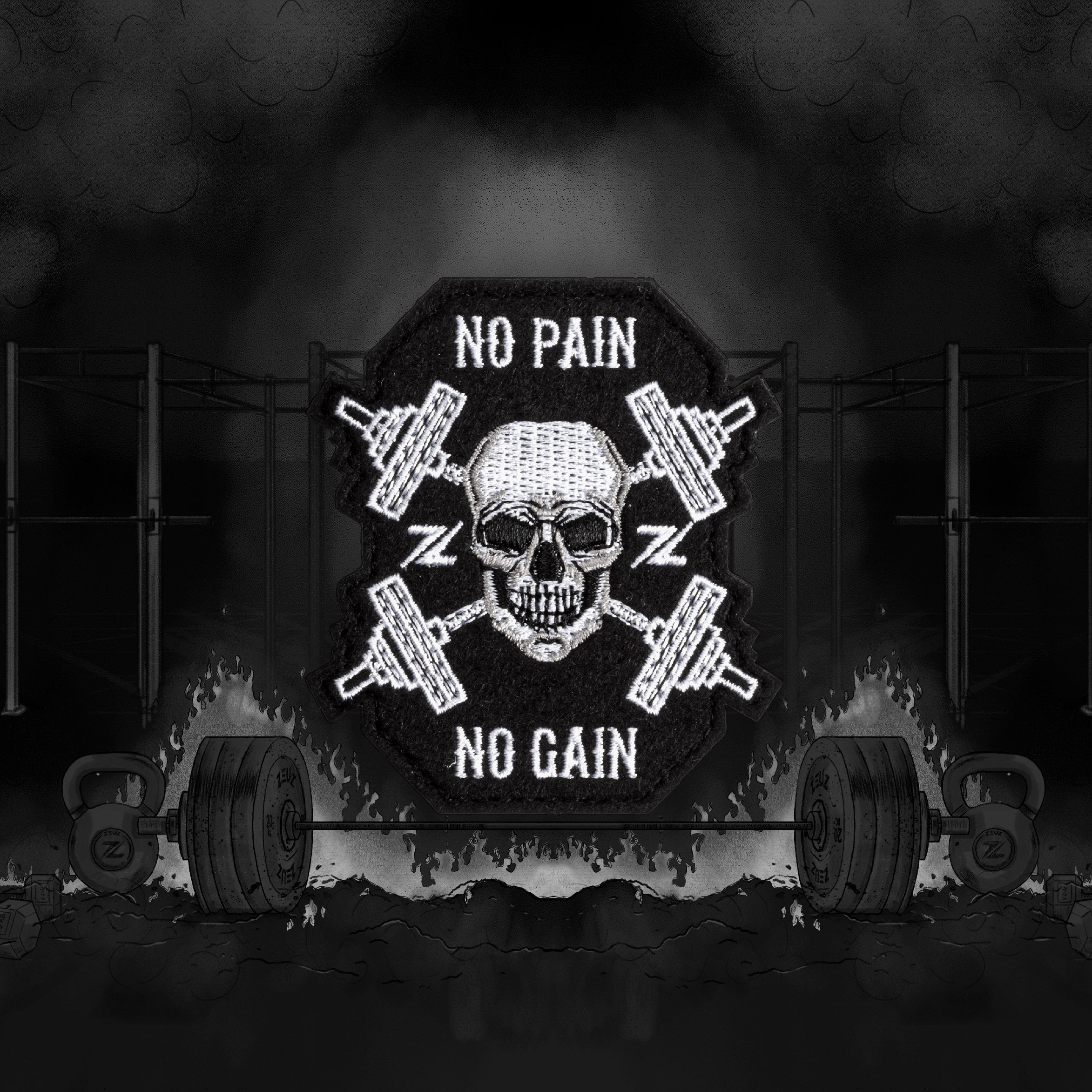 ZEUZ „No Pain No Gain“-Totenkopf-Aufnäher