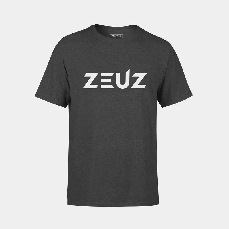 ZEUZ Basic T-shirt donkergrijs met wit logo – voorkant