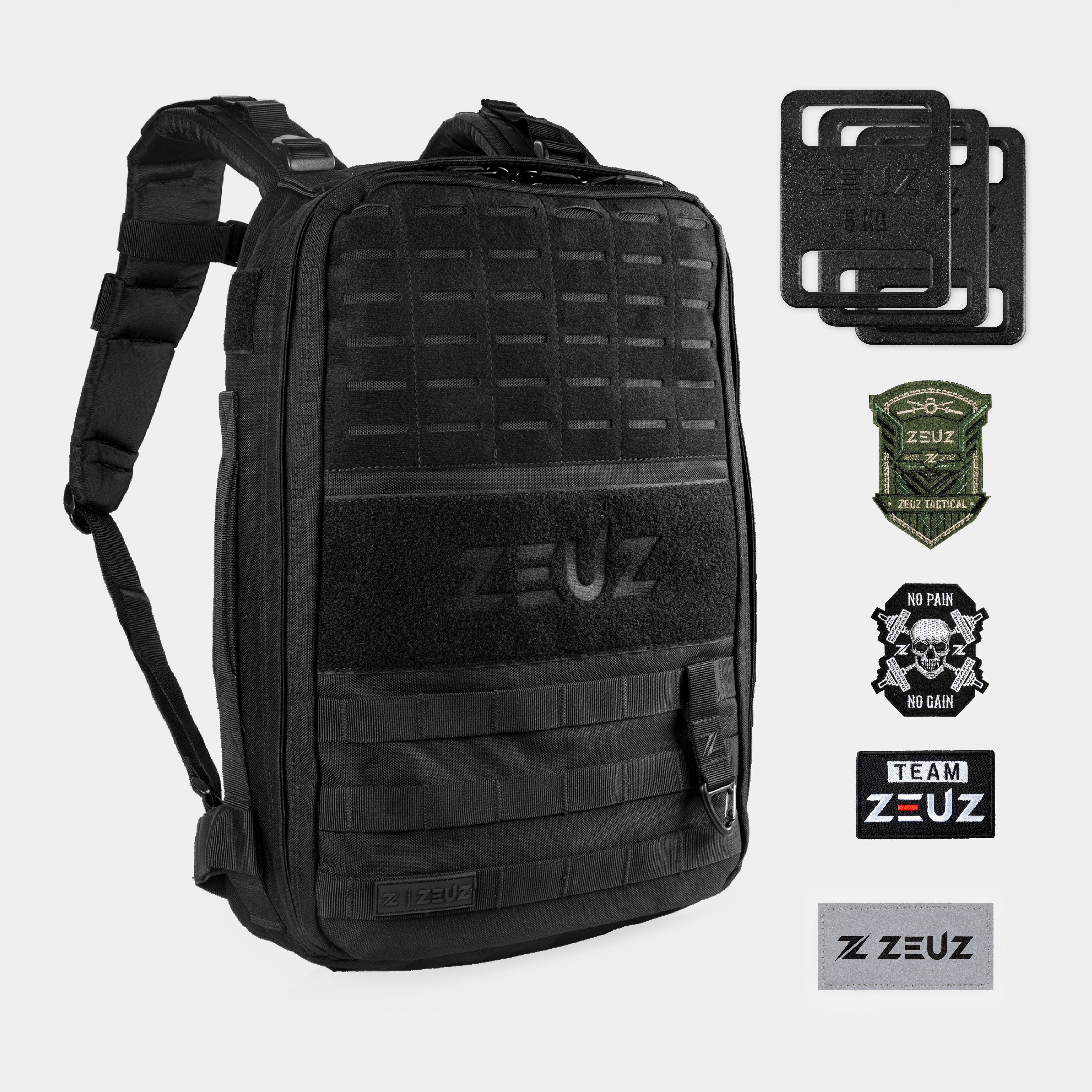 ZEUZ Rucksack für Rucking inkl. 30 KG Gewichtsplatten
