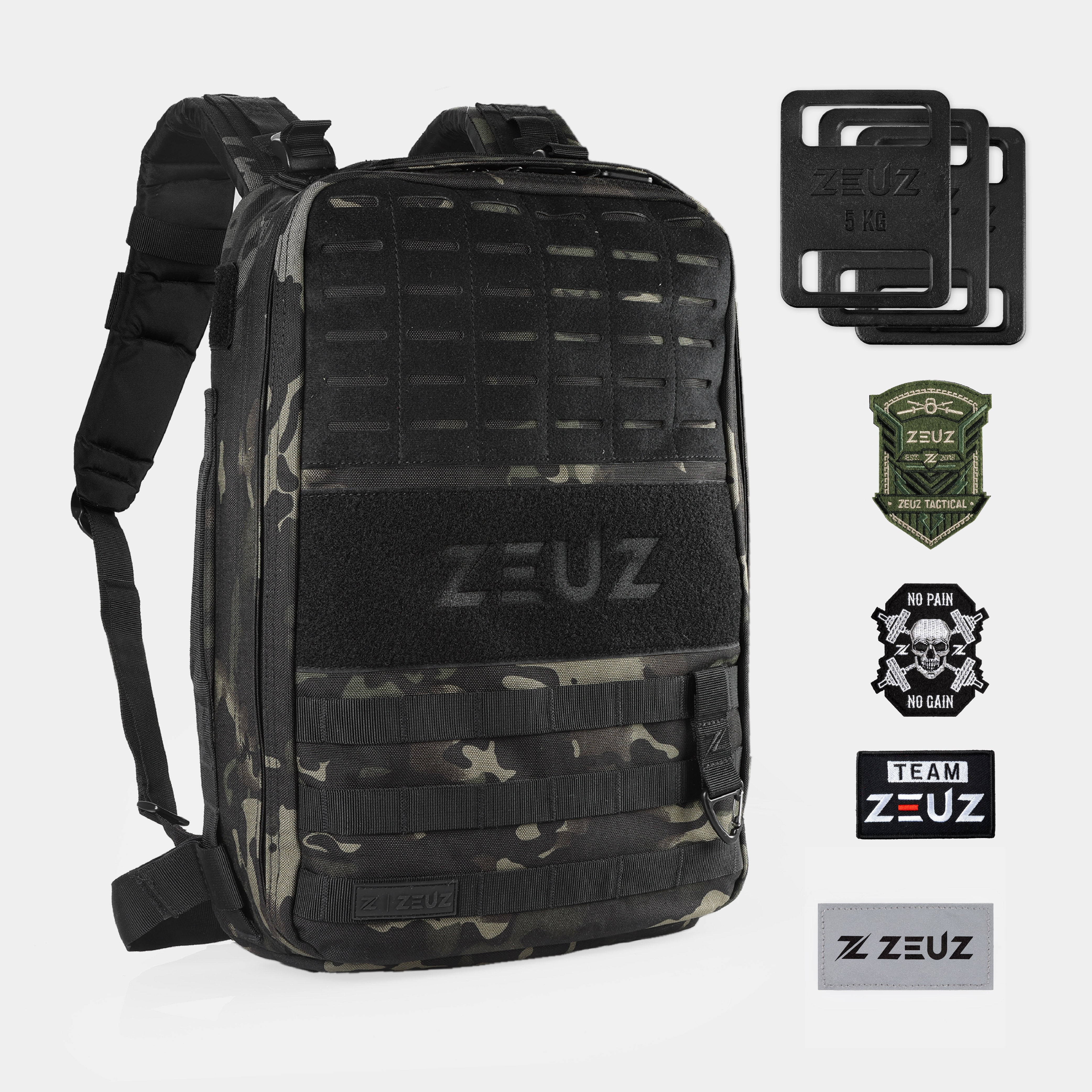 ZEUZ Rucksack für Rucking inkl. 30 KG Gewichtsplatten